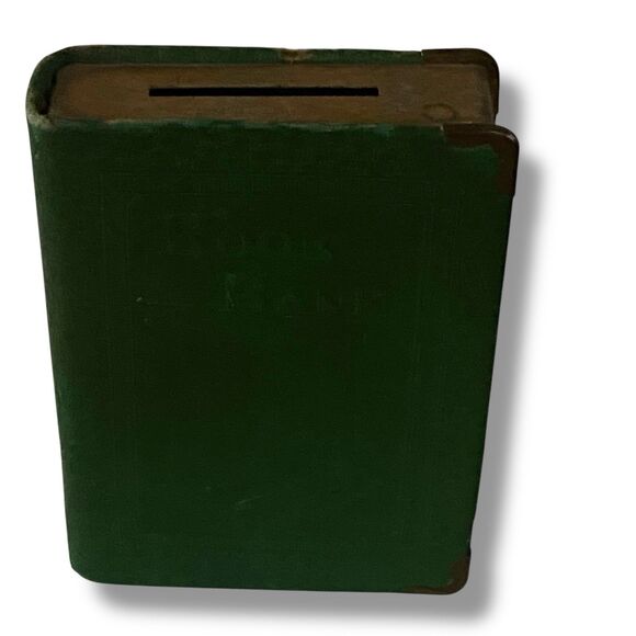 Green Metal Book Bank Advertising Small Souvenir Collectible Vignette Piece - Picture 2 of 10